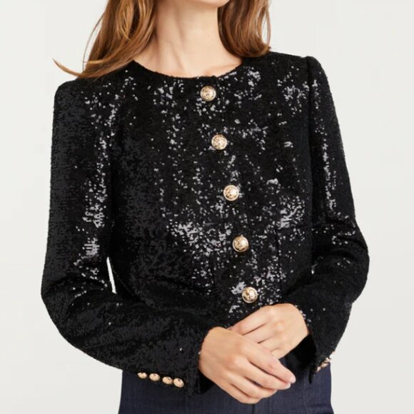 Cinq à Sept 'Randi' Cropped Sequin-Embellished Jacket, Black - Picture 1 of 4